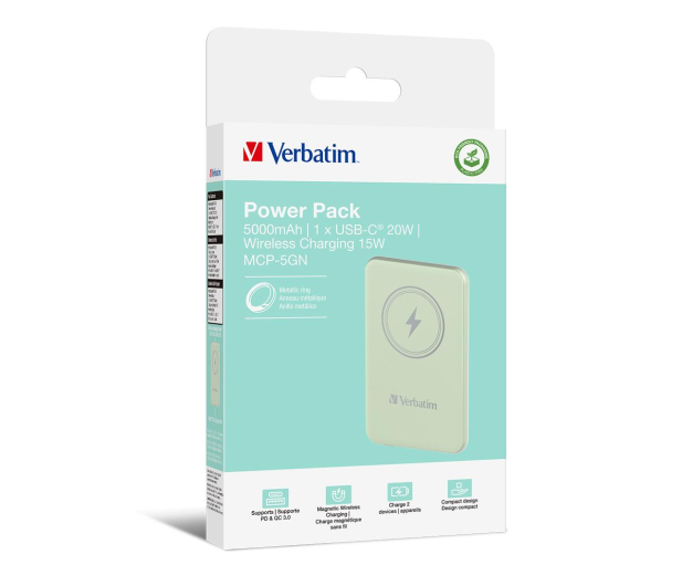 Verbatim Charge 'n' Go Magnetic Wireless Power Bank 5000mAh zielony - 1236525 - zdjęcie 3